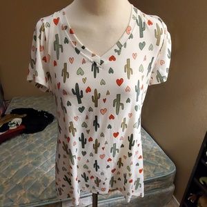 Lularoe NWOT XS White Cactus Christ V Neck Tee